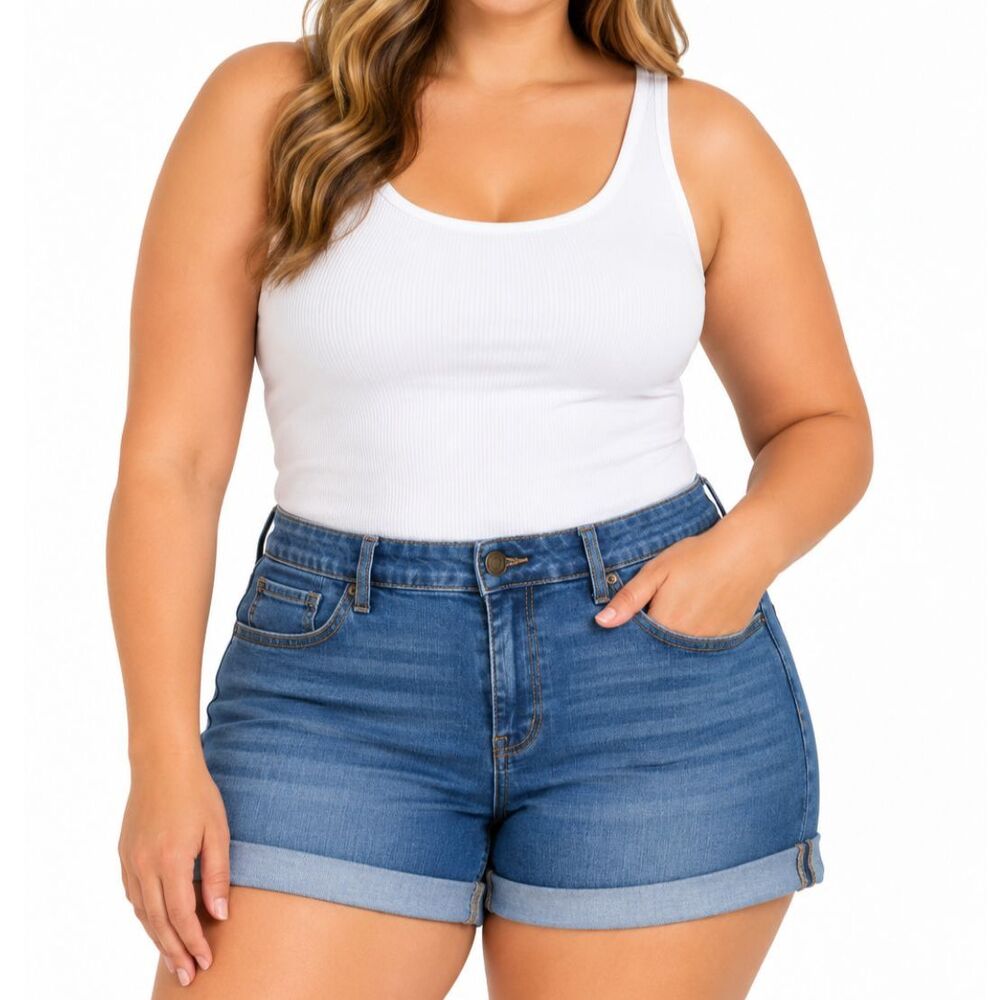 👉🏻FREE ADD ON 👈🏻 Time and Tru Women’s Cuffed Stretch Jean Shorts | Size 14